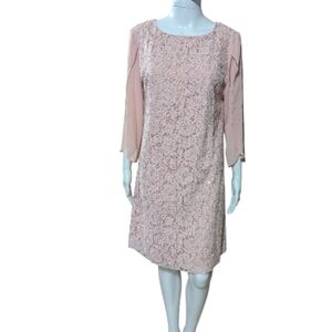 Elegant Long Sleeve Lace Dress Beaded in Soft Pink NWT